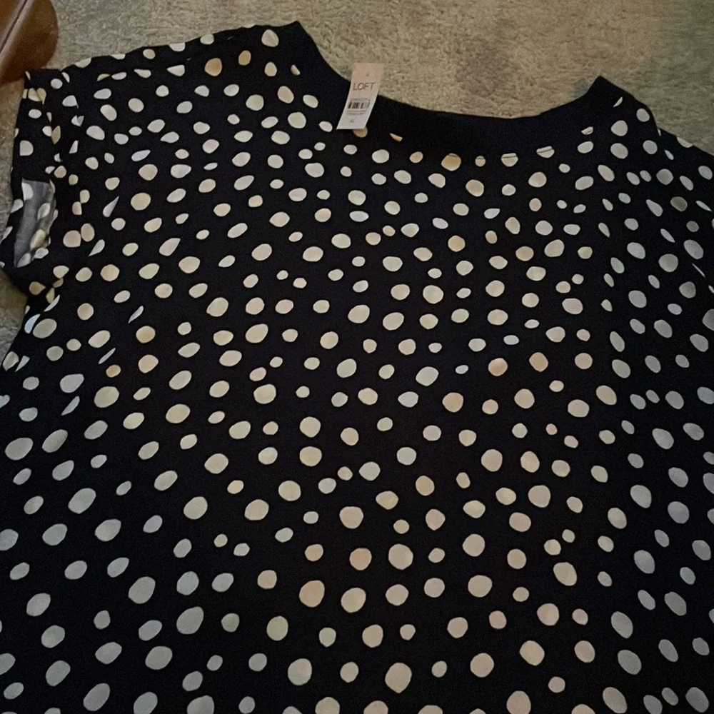 Loft navy blue and white polka dot blouse - Picture 1 of 4